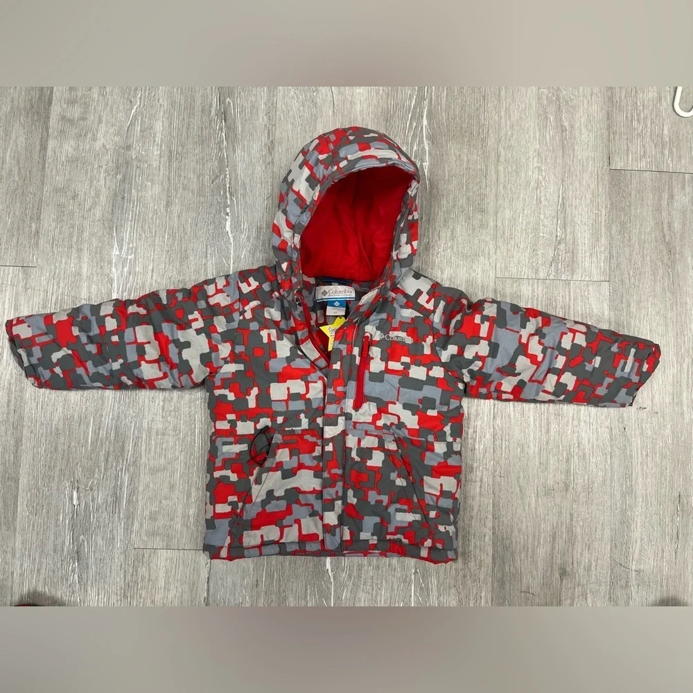 Columbia Kids Red Gray Camouflage Puffer Jacket